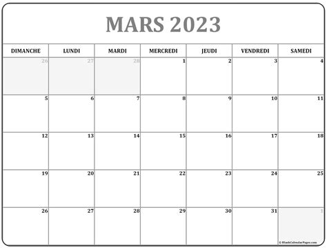Mars 2023 Calendrier Imprimable Calendrier Gratuit