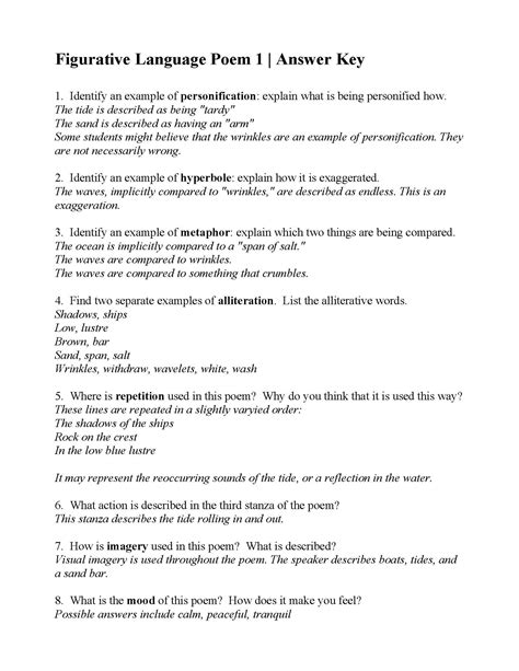 Answer Key Poetic Devices Worksheet 1 Answers Askworksheet