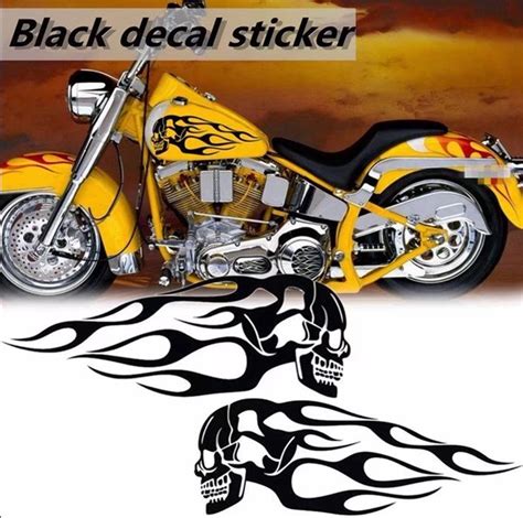 Pair Red Motorcycle Skull Flame Stripes Gas Tank Vinyl Decal Sticker