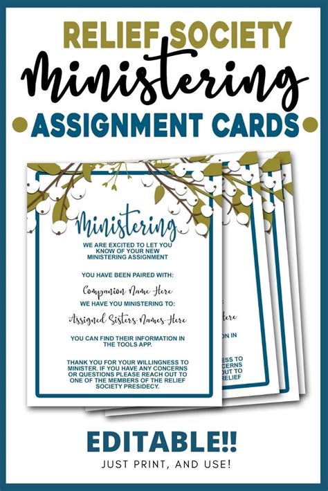 Relief Society Ministering Assignment Cards Relief Society Handouts LDS Ministering LDS
