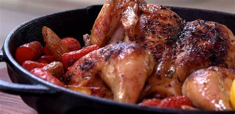 butterflied chicken with roasted root vegetables and pan gravy recipe in 2020 food network