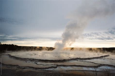 Spectacular View Of Great Fountain Geyser In Yellowstone National Park