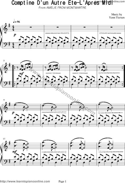 Yann Tiersen Comptine Dun Autre Ete LApres Midi Free Piano Sheet Music