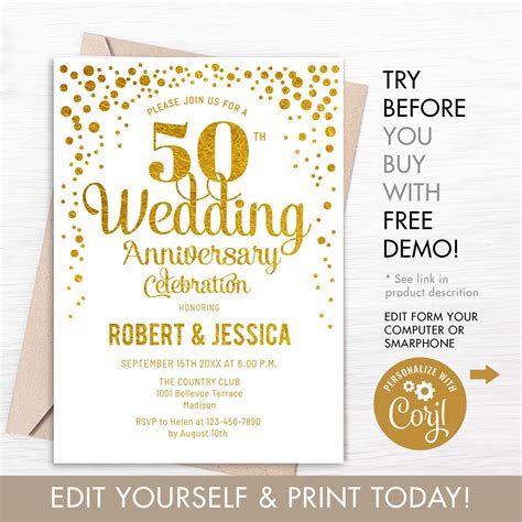 50th Wedding Anniversary Party Invitation Instant Download Digital