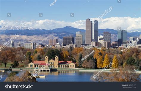 Scenic Of Denver Colorado Skyline With Rocky Mountains In The