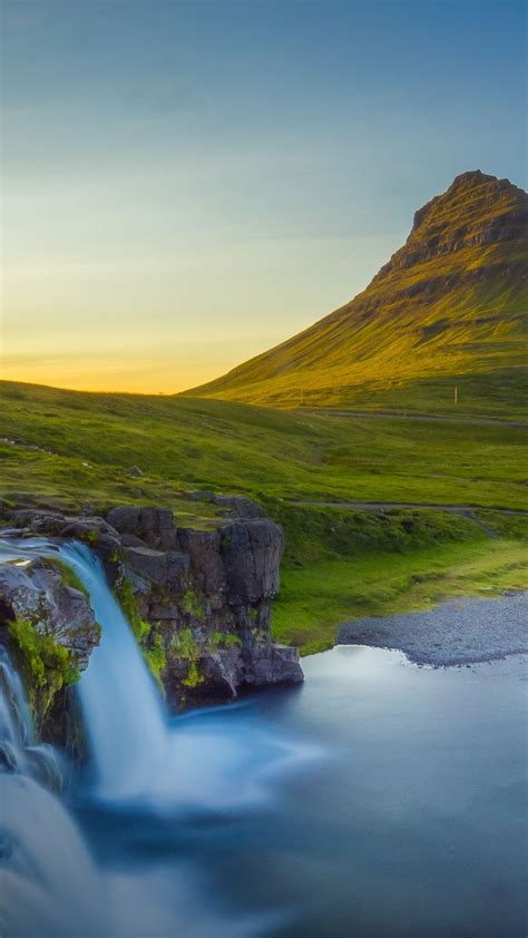 Waterfall And Landscape Kirkjufell Mountain Snæfellsnes Peninsula