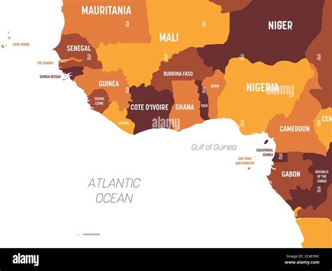 Western Africa Map Brown Orange Hue Colored On Dark Background High