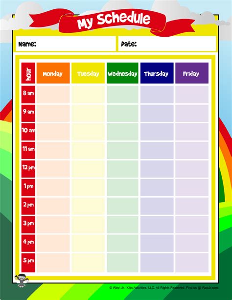 Printable Elementary School Schedule For Kids Woo Jr Kids Activities