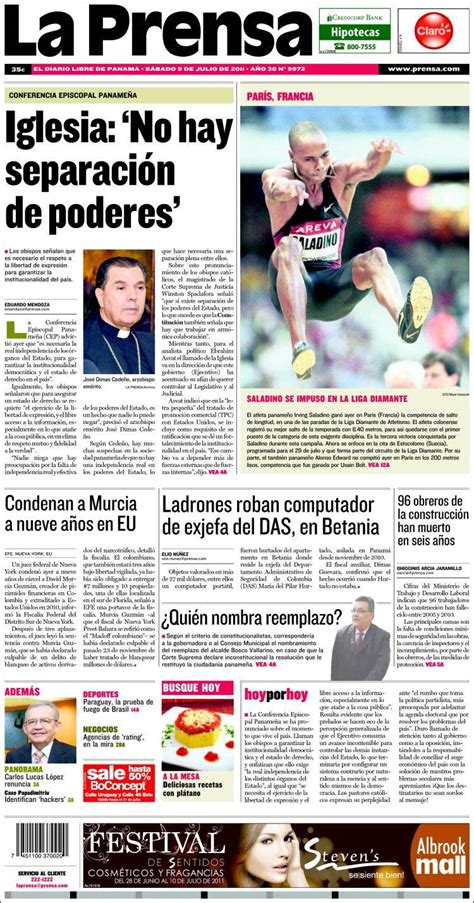 Periódico La Prensa Panamá Periódicos de Panamá Edición de sábado de julio de