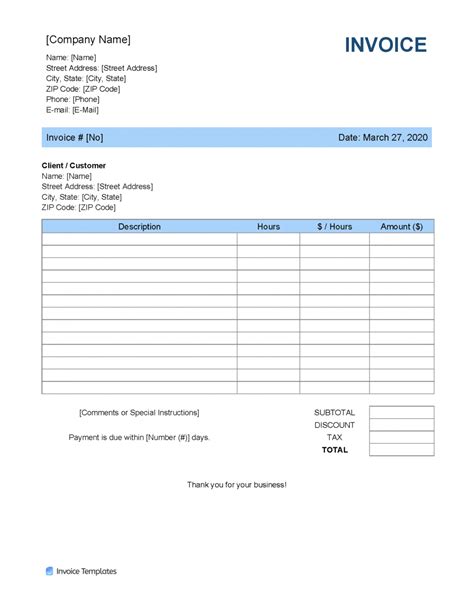 Printable Free Blank Invoice Templates In Pdf Word Excel Grocery