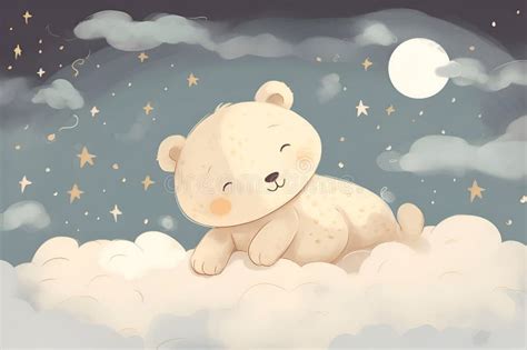 Illustration Of A Teddy Bear Sleeping On A Cloud Generative Ai Stock