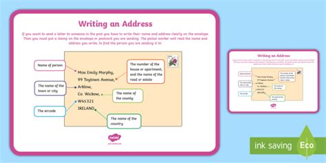 A priority mail express international shipment may be addressed to a street address or to a post office box. Writing an Address Display Poster (teacher made)
