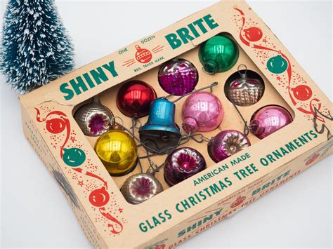 Vintage Box Of Assorted Mini Shiny Brite Christmas Ornaments Etsy Vintage Box Shiny Brite