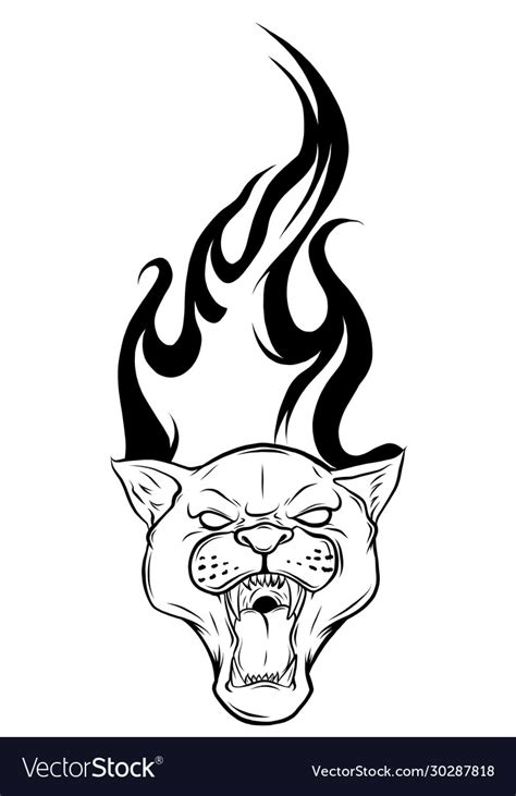 Black Panther Tattoo Design With Flames Royalty Free Vector