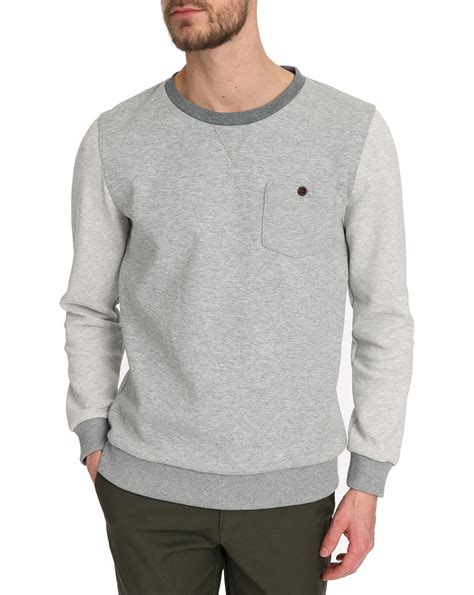 Selected Grey Crew Neck Sweatshirt With Detailed Pockets In Gray For