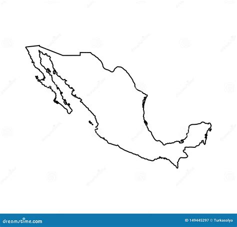 Simplified Map Of Mexico Outline With Slightly Bent Flag Under Cartoon