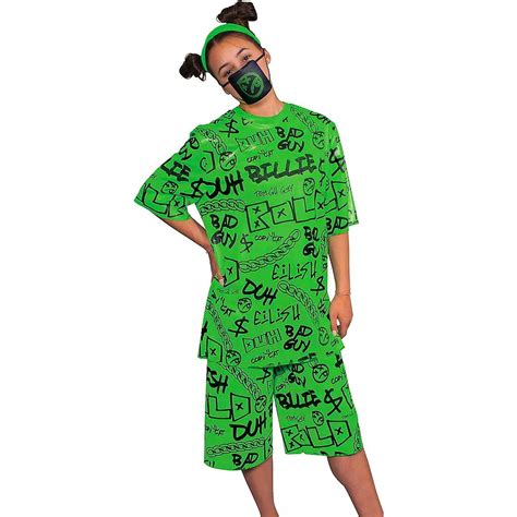 Womens Billie Eilish Green Outfit With Shirtshortshatmask Halloween