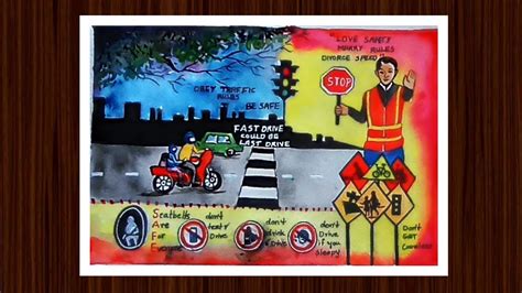 How To Draw Road Safety Drawing Easy Way Road Safety Drawing For Competition Youtube