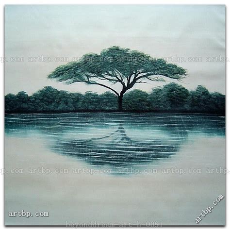 Tree Silhouette And Reflection In Water Oil Painting Contemporary