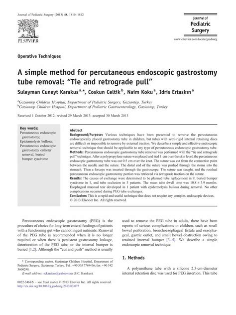 Pdf A Simple Method For Percutaneous Endoscopic Gastrostomy Tube