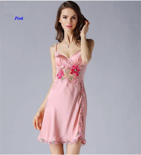 New Arrival Pure Silk Lady Sexy Lace Sleeveless Nightgown100 Silk Elegant Embroidery V