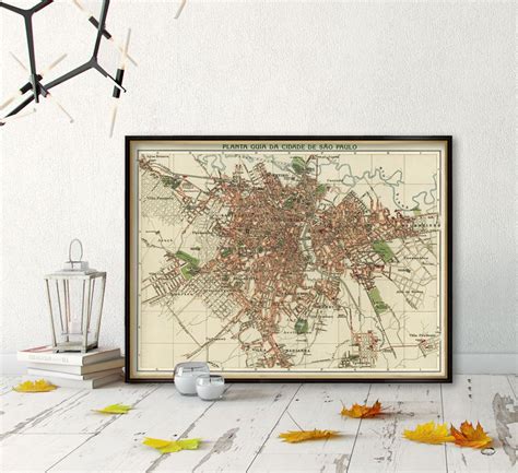 Sao Paulo Map Antique Map Vintage Map Of Sao Paulo Fine Etsy Antique Maps Vintage Vintage
