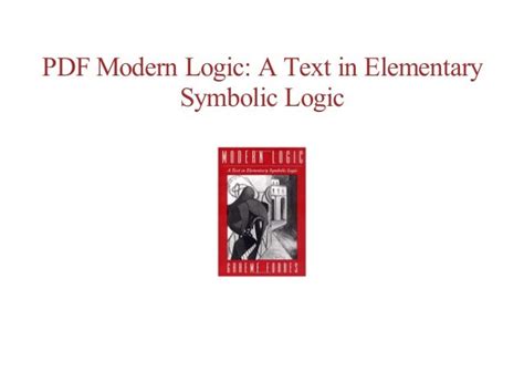 Free Ebook Modern Logic A Text In Elementary Symbolic Logic