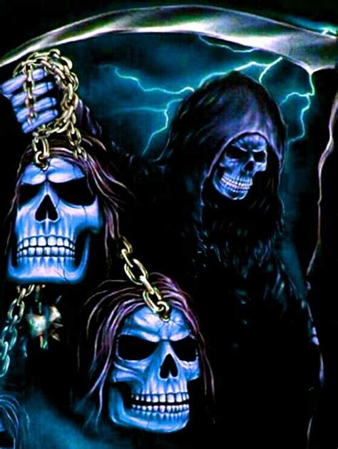 Blue Darkness Grim Reaper Art Airbrush Skull Skull Pictures