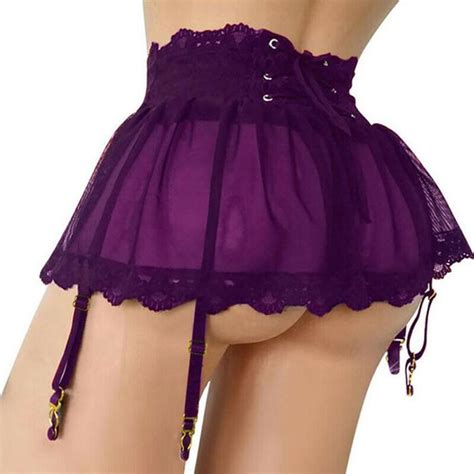 cheap women s high waist mini skirt lingerie lace patchwork see through mesh bandage sexy