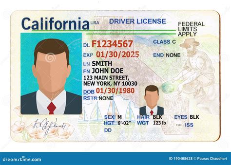 California Driver License Filled With Generic Info Stock Photo Image