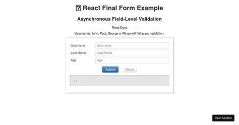 React Final Form Asynchronous Field Level Validation Example Codesandbox