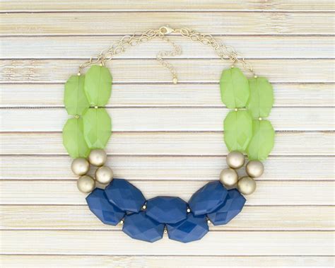 Navy Earrings Bold Necklace Multi Strand Necklace Beaded Necklace