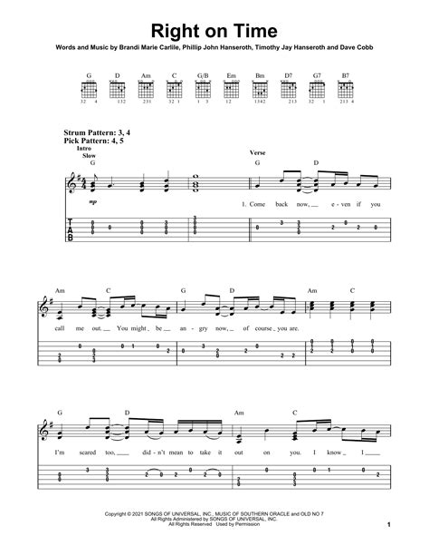 Right On Time By Brandi Carlile Easy Guitar Tab Guitar Instructor