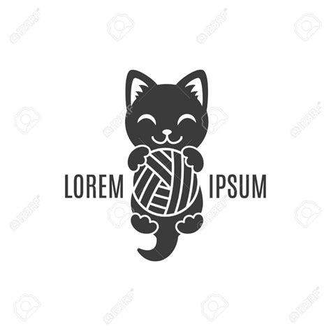 Black Shape Of Kitten With Ball In Paws Cat Logo Simple Animal