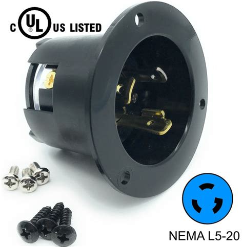 Nema L5 20 Flanged Inlet Plug 20a 125v Locking Receptacle Socket Bla