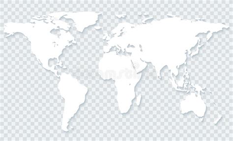 One Color Grey World Map Isolated On Transparent Background World