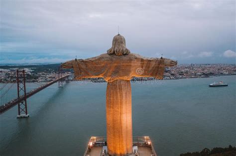 Cristo Rei Christ Statue In Lisbon In The Evening Time Editorial Stock