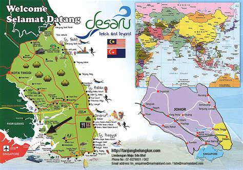 Roads, highways, streets and buildings on satellite. Xploring Johor: Desaru Tourist Map