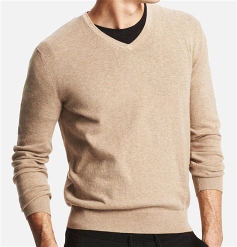 Uniqlo Mens Cotton Cashmere V Neck Sweater Small Beige Soft Elegant