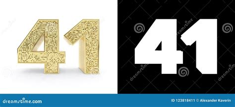 Golden Number Forty One Number 41 On White Background With Drop Shadow
