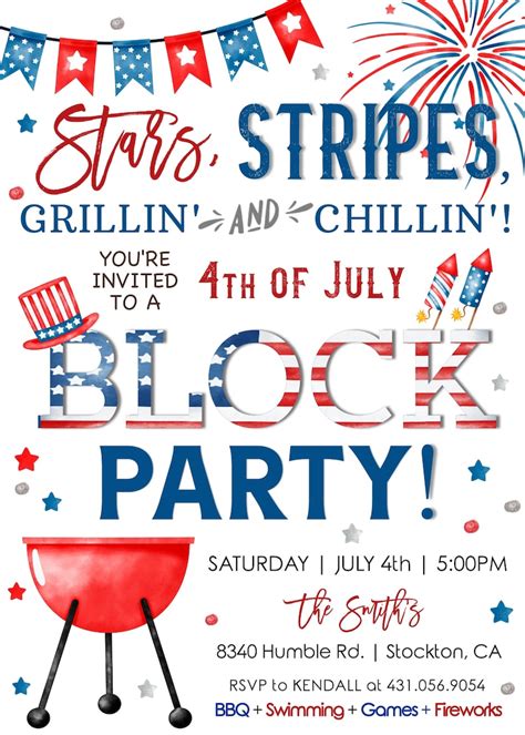 Editable 4th Of July Block Party 4th Of July Bbq Invitation Etsy