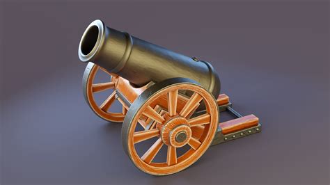 Cannon With Wooden Base 3d Asset Cgtrader