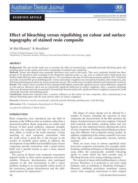 Pdf Effect Of Bleaching Versus Repolishing On Colour And Surface