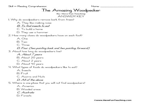 The Amazing Woodpecker Worksheet For 2nd 3rd Grade Lesson Planet
