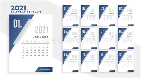 Year 2021 Calendar Design Template In Geometric Style Stock Vector