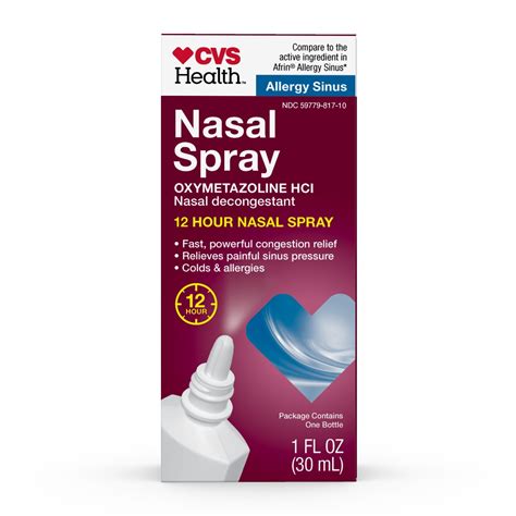 Cvs Health Sinus Nasal Spray Oxymetazoline Hcl Nasal Decongestant 1 Oz Generic Afrin Cvs