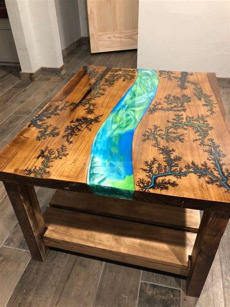 Epoxy resin table with world map. Fractal burn River coffee table | Diy resin table, Wood ...