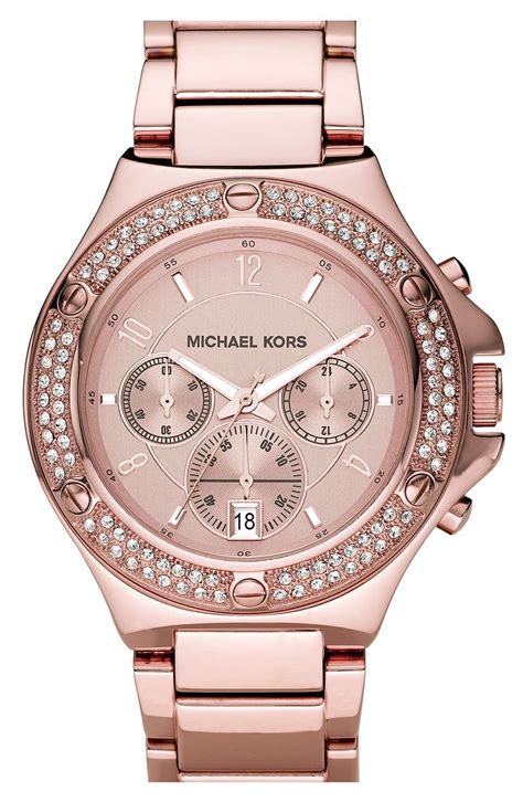 Women's lady nini chain watch, 3 hand quartz movement with crystal bezel. Michael Kors 'Rock Top' Rose Gold Bracelet Watch | Nordstrom
