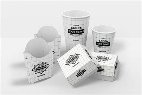 fast food packaging boxes  cups mockup mockup world