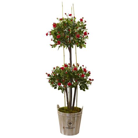 Nearly Natural Indoor Rose Topiary Artificial Tree With Farmhouse